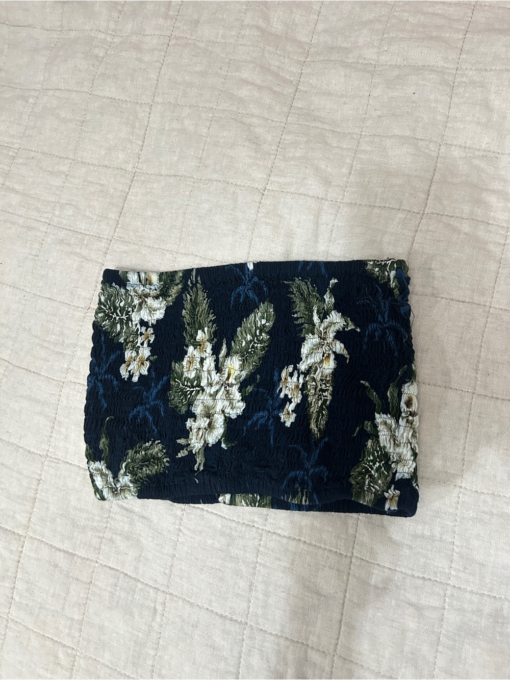 Navy Floral Smocked Tube Crop Top - Women